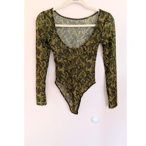 Sheer Long Sleeve Snakeskin Print Bodysuit